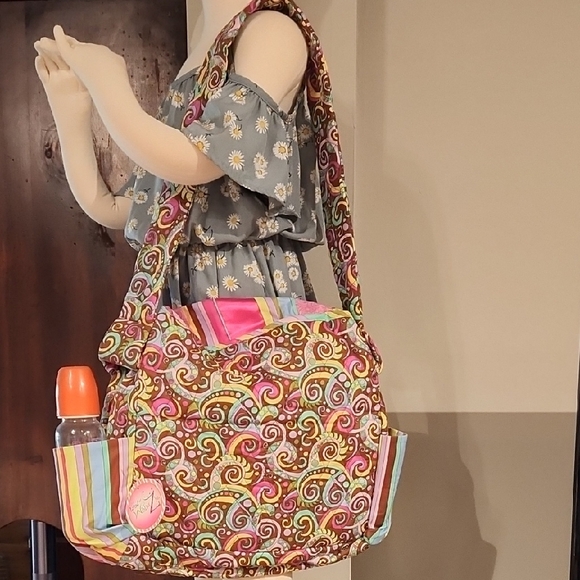 Pink and Brown Baby Diaper Bags with Stripes and Floral Patterns - Picture 7 of 11
